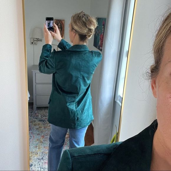Free People Ashby Double Breasted Velvet Blazer Green Size Medium - Picture 5 of 10